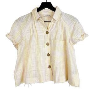 Free People We The Free Woven Linen Blend Button Front Shirt Yellow Pink - XS